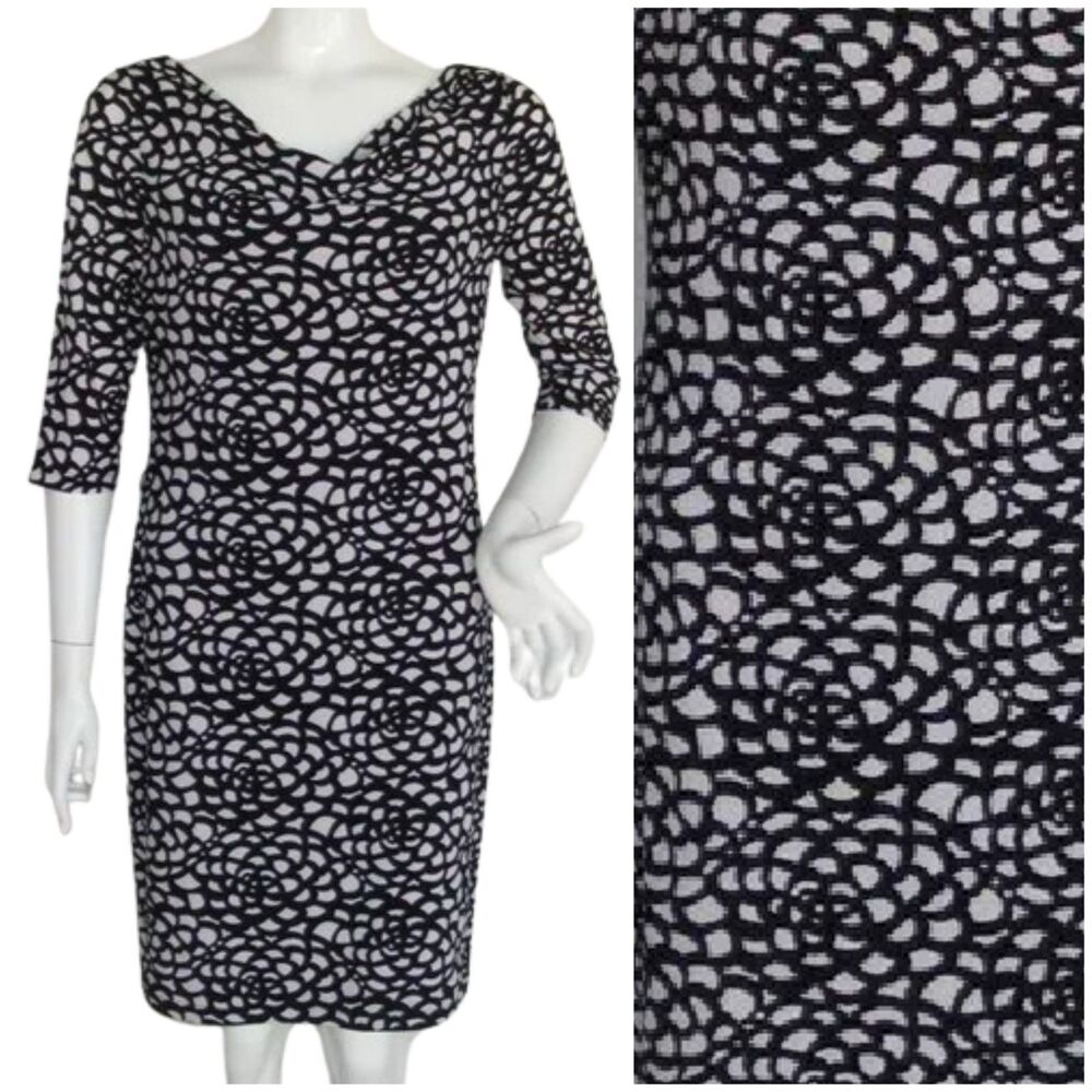 KARL LAGERFELD Dress, 8, Abstract Floral, Drape neckline, 3/4 sleeves